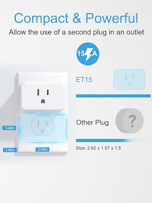 EIGHTREE Mini Smart Plug 𝟓𝐆𝐇𝐳 𝐖𝐢-𝐅𝐢 𝐂𝐨𝐦𝐩𝐚𝐭𝐢𝐛𝐥𝐞 𝟏𝟓𝐀, Smart Plugs That Work with Alexa & Google Home & SmartThings, Energy Monitor, Remote Control, Timer & Schedule, Wi-Fi Plugs