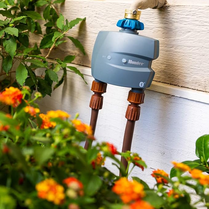 Hunter BTT Bluetooth Hose Timer, 2-Zone Smart Irrigation Controller, App Controlled Watering for Lawn, Garden, and Drip Systems, Battery Operated, No WiFi Required