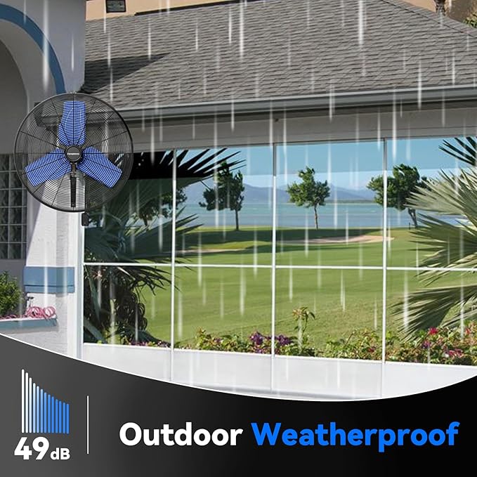 Pro 24" Industrial Wall Mount Fan, 9500 CFM High Velocity Metal Wall Fan, IP44 Waterproof Oscillating 3-Speed Outdoor Commercial Fan for Garage, Warehouse, Patio, Workshop