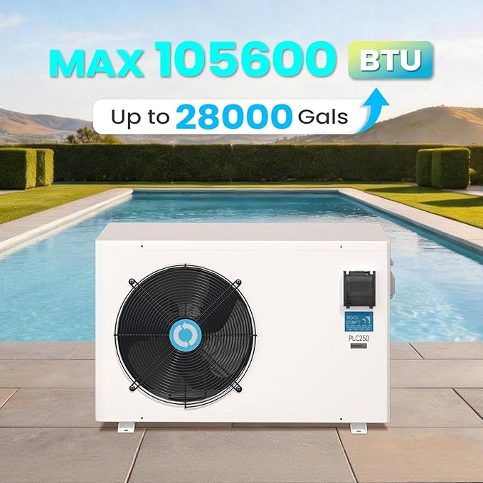 POOLCOMFT Inverter Electric Pool Heater for Above Ground and Inground Pools, Heating and Cooling Pool Heater, Smart WiFi Control, Swimming Pool Heat Pump up to 28000 Gallons