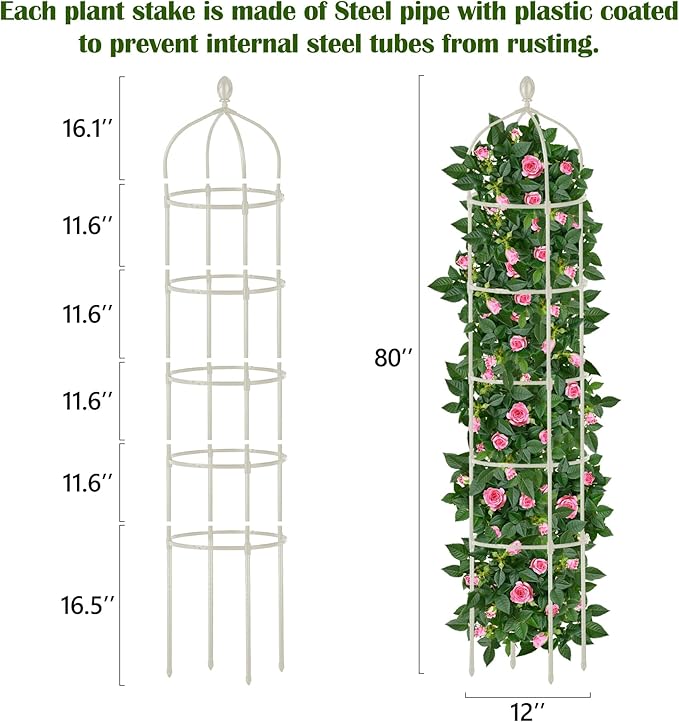 Garden Obelisk Trellis for Climbing Plants Outdoor 6.7 Ft Rose Bush Round Trellis for Pots Rustproof Metal Pipe with Plastic Coated Plant Flower Trellises for Clematis Vine Jasmine Support