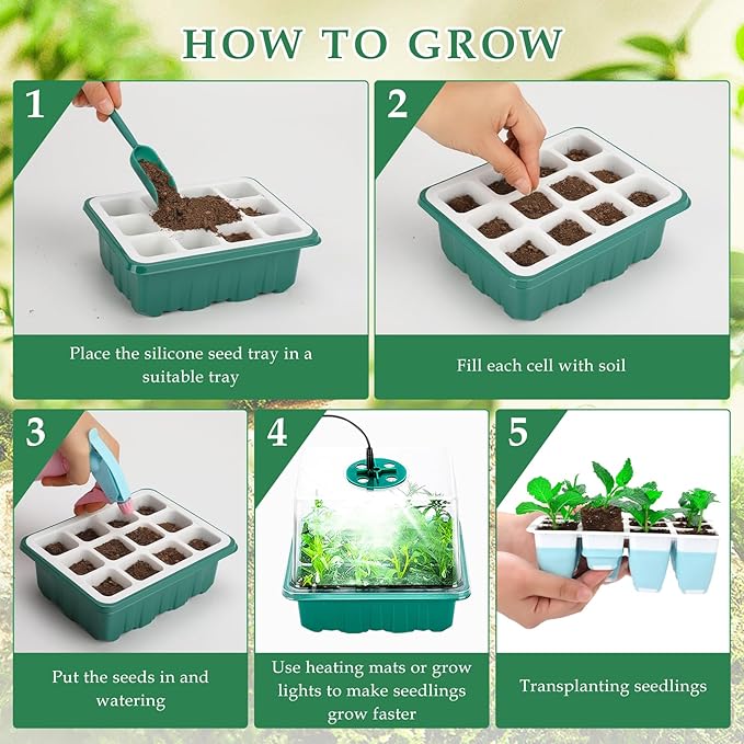 Hanaoyo 12 PCS Reusable Seed Starter Tray, 144 Cells Seed Starter Kit with Flexible Pop-Out Cells, Seedling Starter Trays for Seed Starter, Indoor Greenhouse Seeding Planting Growing