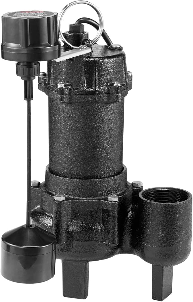 VEVOR Submersible Sewage Pump, 3/4 HP, 6000 GPH Cast Iron Sewage/Effluent Pump with Automatic Tethered Float Switch, 2-Inch NPT Discharge, 120V, 23 ft Max Lift, for Basement, Septic Tank, Residential