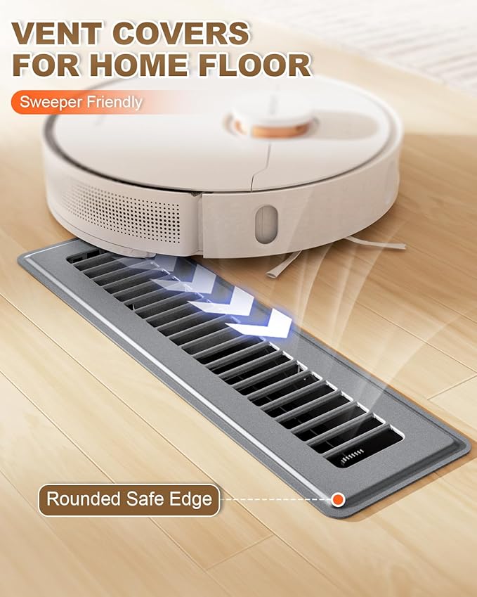 2 x 12 Floor Register, 4 Pack – Gray Vent Covers for Home Floor, Anti-Rust Coated Metal Surfaces with Adjustable Airflow Control Lever, Ideal for HVAC Systems, Living Room & Bedroom Floor Vents