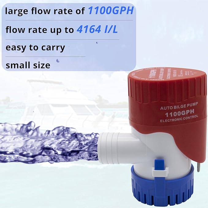 1100GPH 12 Volt Auto Bilge Pump Electric with Electrode Switch for Boat Submersible Marine Water Pump Accessories, Automatic Electric Bilge Pump, Water Pump Low Noise