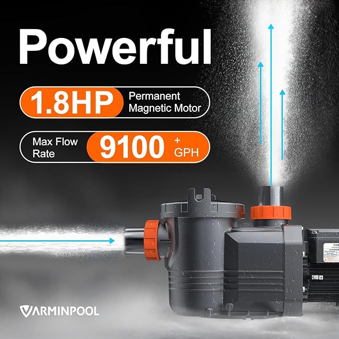 1.8 HP Variable Speed Pool Pump for Above & Inground Pools, Up to 9114 GPH, 220V Inverter Pool Pump with Permanent Magnet Motor, Energy Efficient, Saltwater Compatible