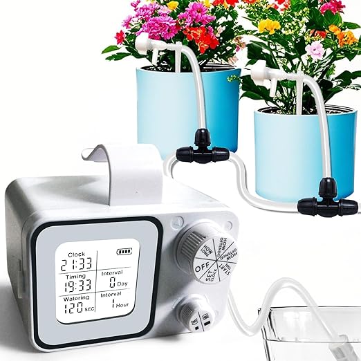 Auto Plant Waterer Indoor for 15 Potted Plants, Drip Irrigation Kit with Adjustable Drippers & Lockable Tee Connectors, Digital Programmable Timer, Upgraded Automatic Watering System Devices