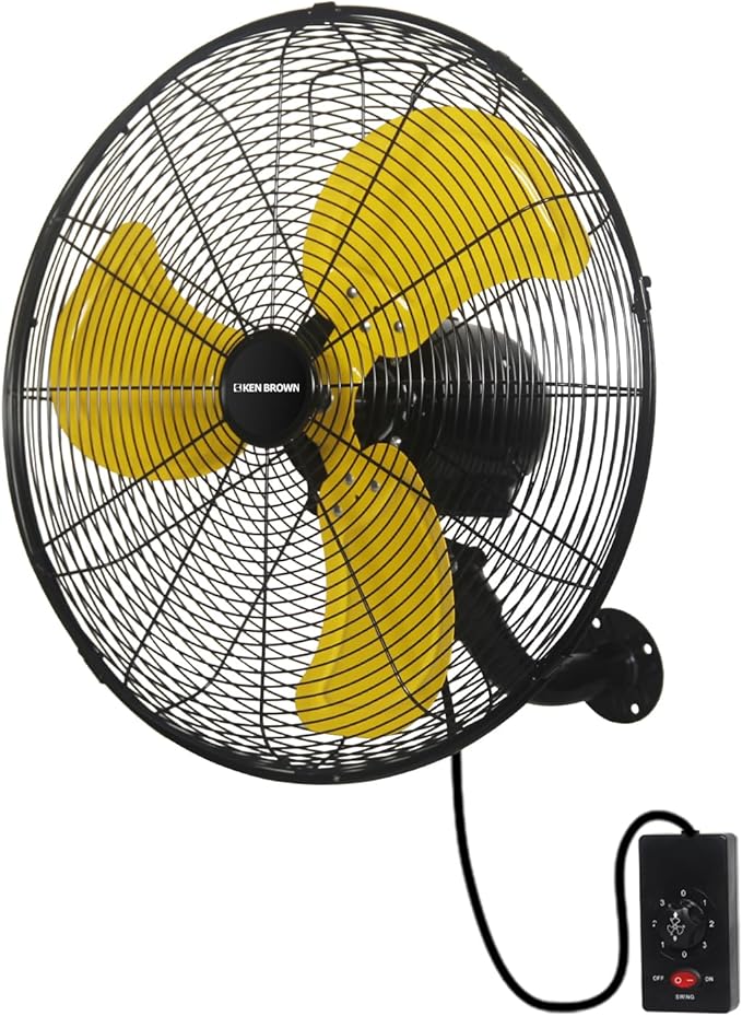 KEN BROWN 20 Inch Industrial Oscillating Wall Mount Fan, 4,460 CFM High Velocity Industrial Wall Fan for Indoor, Commercial, Residential, Warehouse, Greenhouse, Workshop, Basemen
