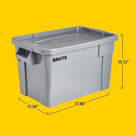 Rubbermaid Commercial Products BRUTE Tote Storage Bin with Lid, 20-Gallon, Gray, Rugged/Reusable Boxes for Garage/Moving/Camping/Basement Storage/Kitchen/Warehouse/Outdoor, Pack of 1