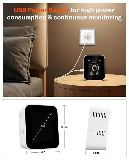 Air Quality Monitor Indoor for CO2, Temp, Humidity, YOWEXA 400-10,000 PPM Carbon Dioxide Detector with NDIR CO2 Sensor & Color Screen, 3 Adjustable Backlight CO2 Monitor for Home/Office/Car/Plant