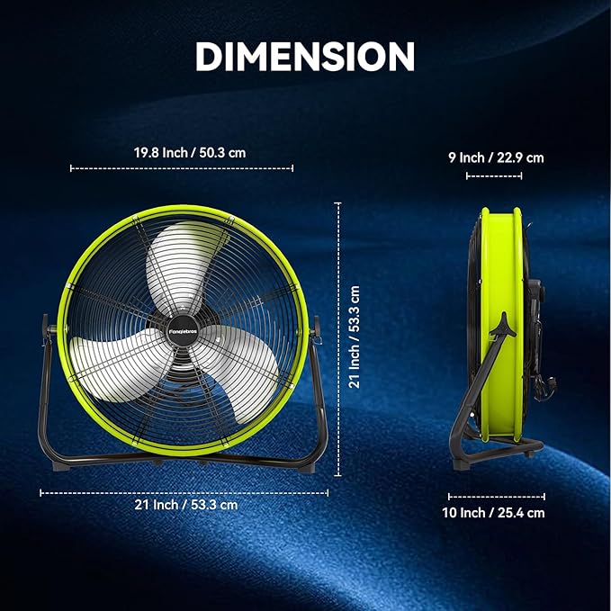 20" High Velocity Metal Floor Drum Fan, 4500 CFM Heavy Duty Industrial Shop Fan, 3 Speed, 360 Degree Tilt, Wall Mounted & Floor Design for Warehouse, Commercial, Barn, Garage - UL Safety Listed