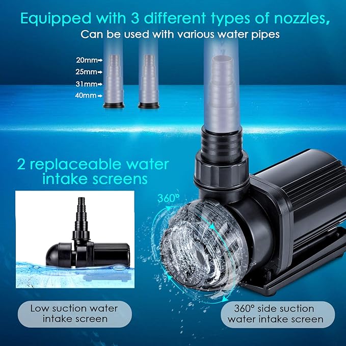 AQQA Controllable Aquarium Water Pump,75W 2400GPH Circulation Make Wave/Feed Mode/20 Options Flow Adjustable, Amphibious Submersible or Land Powerful Return Pump for Saltwater & Freshwater