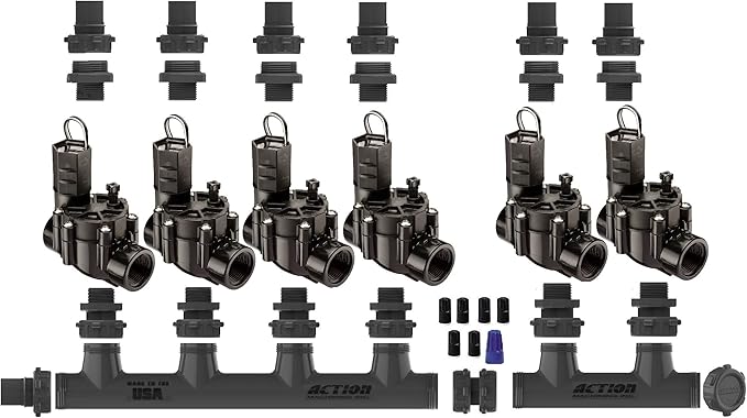 SPW Rain Bird Premium Valve Manifold System 100DV No Flow Control - Heavy Duty Action Machining Parts - 3/4'' & 1'' Slip (6 Zone)