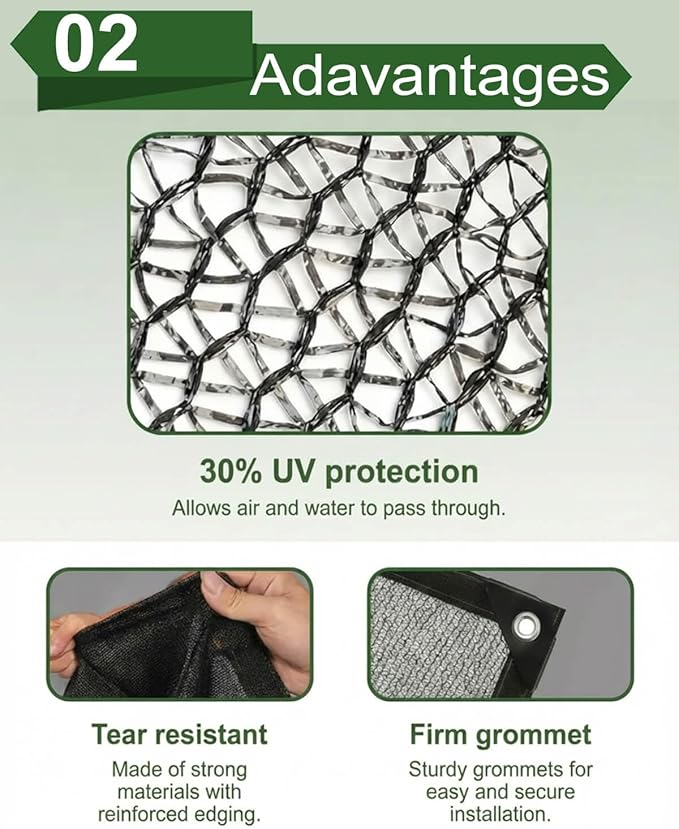 vensovo 30% Sunblock Shade Cloth Net Black Resistant - 6.5x6.5 Ft Garden Shade Mesh for Plant Cover, Greenhouse, Chicken Coop, Kennels, Tomatoes Plants
