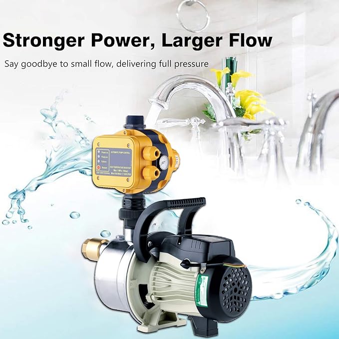 3/4 HP Water Pressure Booster Pump 110V Inline Water Transfer Pump Automatic Self Priming Irrigation Pump Shallow Well Jet Pump Household Booster Pump