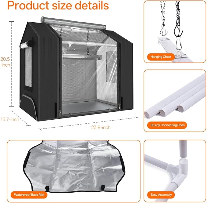 Bstrip Indoor Greenhouse with Grow Light, GM3 Small Grow Tent with Oxford Fabric, Waterproof Base Mat & Ventilation Windows for Seed Starting & Plant Growth, 18W Grow Light with Timer, 23.8x15.7x20.5