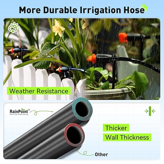 RAINPOINT Quick-Connect 1/4 Drip Irrigation Tubing Adjustable Water Flow Rate Accessories Kit/Expansion Kit Pack for Extra 10 Plants, Dripline Tubing (ID: 1/6” / 4mm & OD: 1/4” / 6mm)