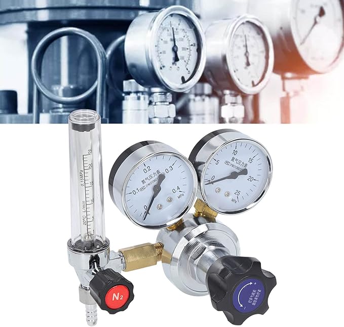Nitrogen Gas Regulator Valve High Precision Flow Meter Brass Construction Pressure Control Device with Flame Diaphragm for Laboratory Use and Industrial Welding Applications