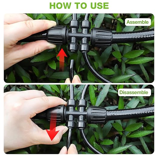 Bonviee 10 Pack 5/16” to 1/4” Push-to-Connect Tee, Split 5/16” Tubing into Four 1/4” Lines, Quick Connect Drip Irrigation Fittings, Leak-Proof 6-Way Splitter for Garden, Lawn, Greenhouse