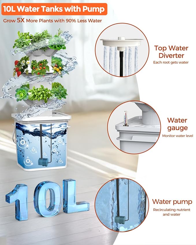 18 Plants hydroponic Growing System kit, hydroponic Tower Indoor Garden, 10-Liter Large-Capacity Water Tank Circulation, soilless Planting Vegetables and Fruits (3x6P)