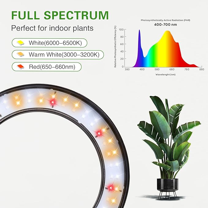 SDOVUERC Full Spectrum Grow Light with Stand for Indoor Plants, Floor Plant Light, 3/9/12H Timer, 3 Color Modes, Adjustable Height 16.5–67in, for Large Plants & Home Décor(1 Head)
