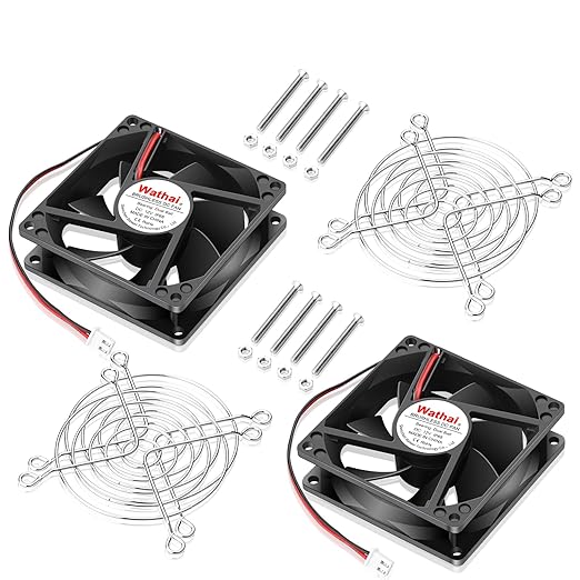 Wathai 2PCS IP68 80mm x 25mm 12V Waterproof Cooling Fan High Airflow Dual Ball DC 12v Exhaust Fan 2Pin for DIY RV Fridge Refrigerator Solar Battery Box Cabinet Ventilation Cooling