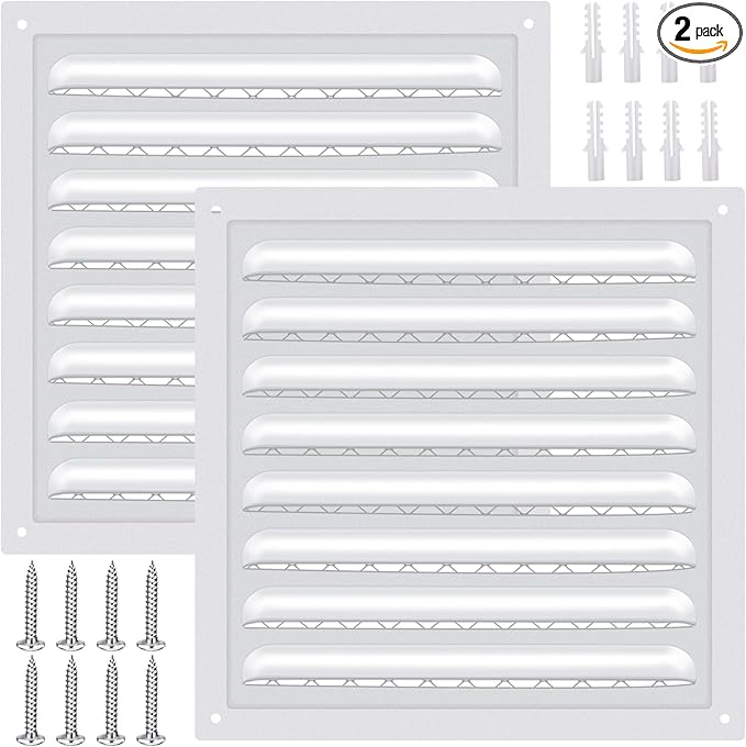 2 Pcs 8" X 8" Attic Vent Metal Shed Vents Gable Vents Louver Vent Grille with Screen Mesh for Home Garage Attic Ceiling, Boost Ventilation and Guard Against Moisture (White)