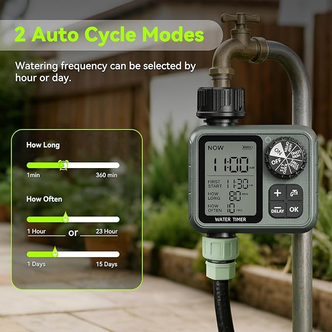 CMARS Sprinkler Timer for Garden Hose, Programmable Water Timer with Rain Delay & Manual Mode, Automatic Drip Irrigation System, Outdoor Hose Timers for Lawn Yard Watering, 1 Outlet