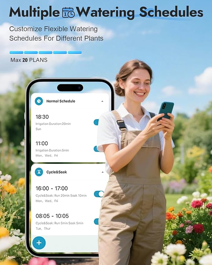 WiFi Water Timer Brass Inlet, 1-Zone Smart Hose Faucet Timer App & Voice Control via 2.4GHz WiFi, Sprinkler Timers w/Auto/Manual/Rain Delay Modes for Garden/Lawn, Works with Alexa & Google Assistant