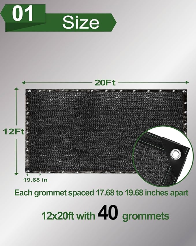 vensovo 90% Shade Cloth Netting with Grommets,12x20 Ft HDPE Heavy Duty Shade Mesh for Outdoor Use, Chicken Coop, Dog Kennel Cover, Greenhouse