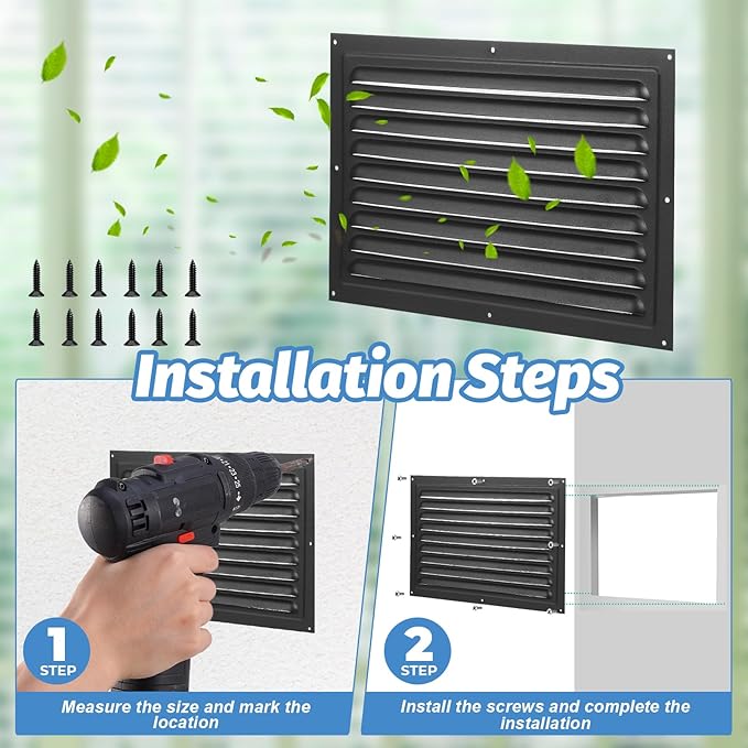 2 Pack 8" x 12" Aluminum Attic Vents with Screen Mesh – Heavy-Duty Louvered Gable Vents for Shed, Garage & Roof Ventilation (Black, Includes Screws)