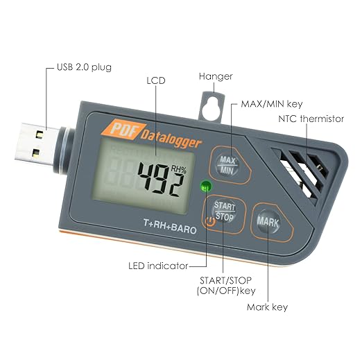 USB Temperature Data Logger Recorder for Temperature Humidity and Atmospheric Pressure, IP65 Waterproof Temperature Logger with PDF and CSV Reports High Accuracy