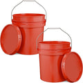 EconoHome 5-Gallon Red Bucket Pail Container with Lid | Metal Handles with Plastic Grip for Easy Carrying | Easy Stack and Store | Heavy-Duty Extra Durable | Food Grade | BPA Free - 2 Pack