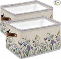 Spring Flowers Storage Bins Cubes Waterproof Cloth Storage Basket,Vintage Floral Leaves Birds Farmhouse Plaid Foldable Storage Bags for Shelf Clothes Storages Organizers with Handles 15x11x9.5 in 2PCS
