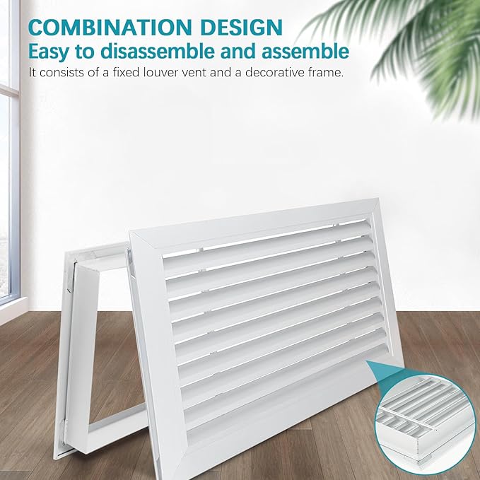 Door Louver Vent Two Sided, Door Vents for Interior Doors, Aluminum Door Air Vent Grille, Metal Louvered Door Vent, Through Door Vent for Bathroom Cabinet (White 20 * 12in)