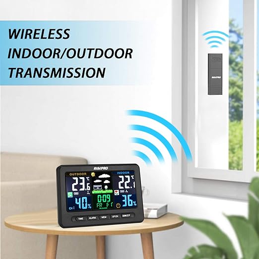 Wireless Weather Station with Outdoor Remote Sensor Indoor/Out Temperature and Humidity Alarm Clock Calendar Weather Forecaster with Color LCD Display