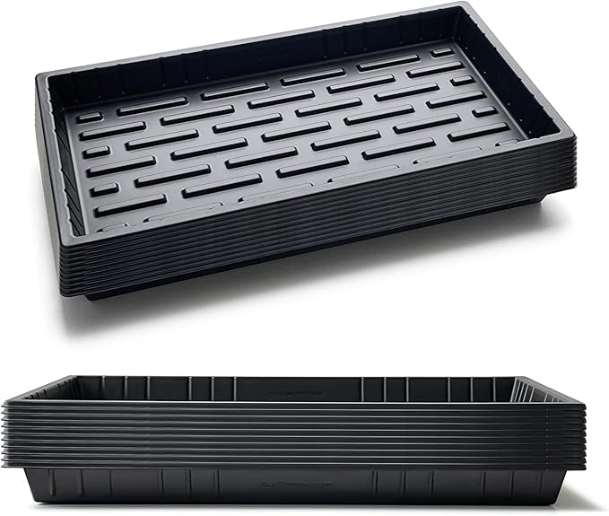 RooTrimmer 20 Pack Shallow 1020 Trays No Holes, Heavy Duty Reusable Seed Starter Flat Seedling Tray for 72/128 Cell Plug Tray, Transplant, Microgreen & Seed Germination (21"×11", 1.6" Deep, TD538)