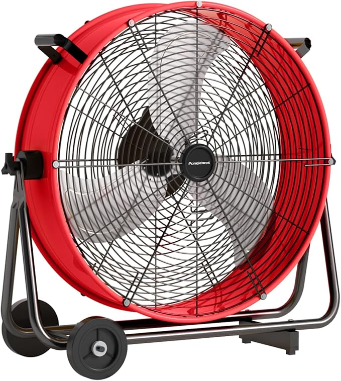 24 inch High Velocity Industrial Drum Fan, 8800 CFM Heavy Duty Metal Air Circulator, 3-Speed Floor Fan with 360° Tilt & Wheels for Warehouse, Workshop, Factory & Gym – UL Listed