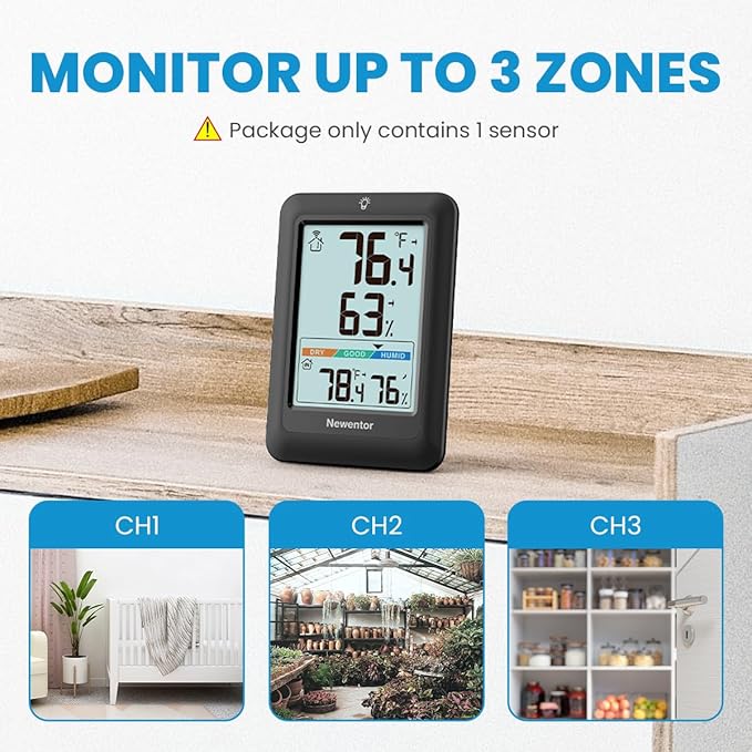 Newentor Indoor Outdoor Thermometer Wireless, Weather Stations Wireless Indoor Outdoor, Outdoor Thermometers for Patio House, Outside Inside Thermometers with Comfort Indicator, Black with 1 Sensor