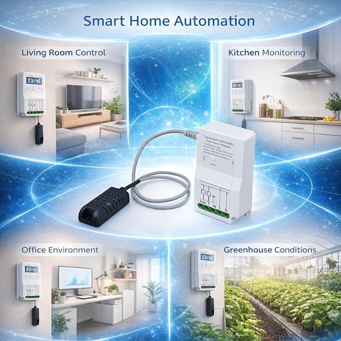 Smart WiFi Temperature Humidity Switch Module with Probe 90 - 250V Dual Relay Output - Remote APP Control, Timing Function for Greenhouse Automation and Home Climate
