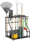 Outsunny Garden Tool Organizer for Garage, 3-Tier Yard Tool Storage Rack with Hooks for Long-Handled, Broom, Shovel, Rake, Metal Garden Tool Storage for Shed, Yard, Garage, Orange