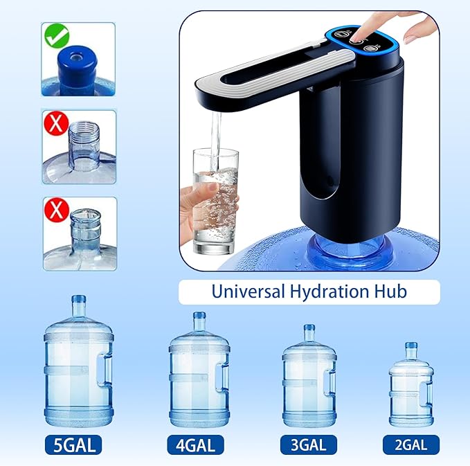 5 Gallon Water Bottle Pump Foldable Spout, Automatic Water Dispenser Type-C Charging Portable Electric Water Jug Dispenser