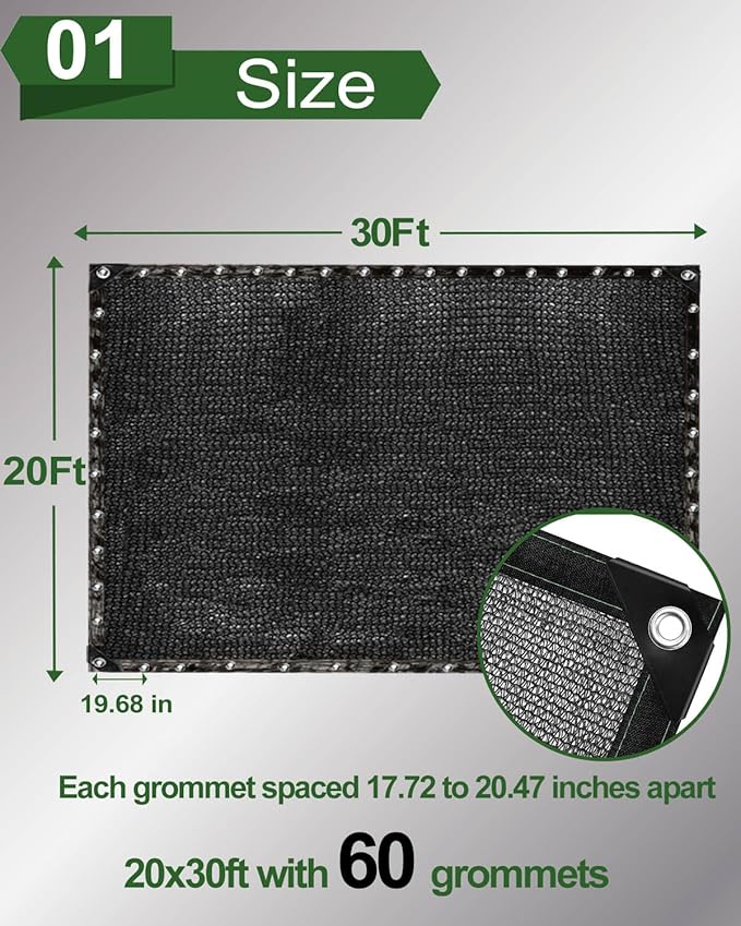 vensovo 40% Sunblock Shade Cloth Net Black Resistant - 20x30 Ft Garden Shade Mesh for Plant Cover, Greenhouse, Chicken Coop, Kennels, Tomatoes Plants