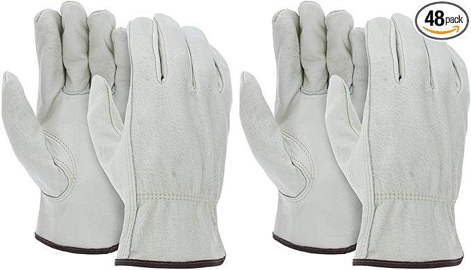 ATERET 12 Pairs X-Large Heavy Duty Durable Cowhide Leather Work Gloves I Driver Gloves for Truck Driving, Warehouse, Gardening, Farming (Pack of 2)