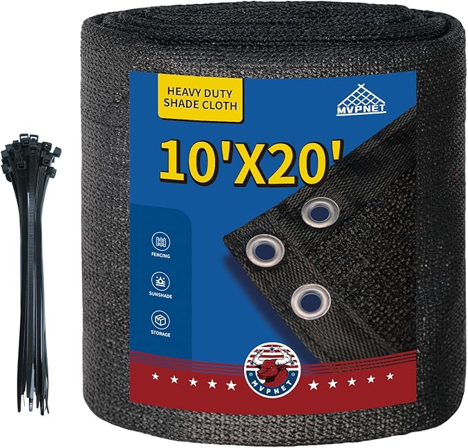 90% Black Sun Shade Cloth with Grommets 10x20 FT, 145GSM Heavy-Duty HDPE Mesh Tarp with Reinforced Edges & Grommets, UV Block Shade Cover for Pergola, Patio, Garden, Greenhouse, Chicken Coop