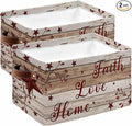 Vintage Farmhouse Storage Bins Cubes Waterproof Cloth Storage Basket,Brown Country Star Berries Wooden Grain Foldable Storage Bags for Shelf Clothes Storages Organizers with Handles 15x11x9.5 in 2PCS