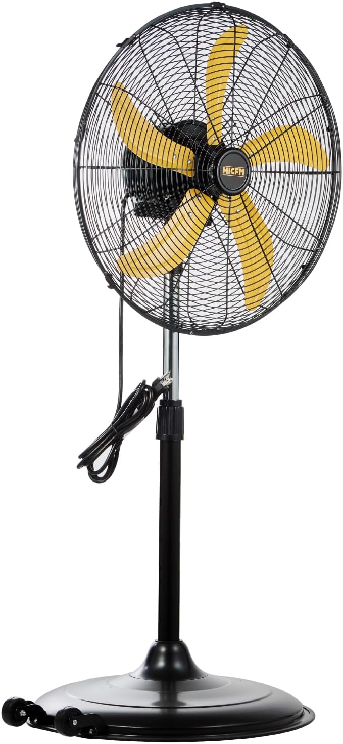 HiCFM 20" Industrial Pedestal Fan Oscillating, 5200 CFM Industrial Fans Heavy Duty with 3 Speed, Stand up Fans with Poweful Motor, UL Listed for Commercial Workshops Warehouse Garage