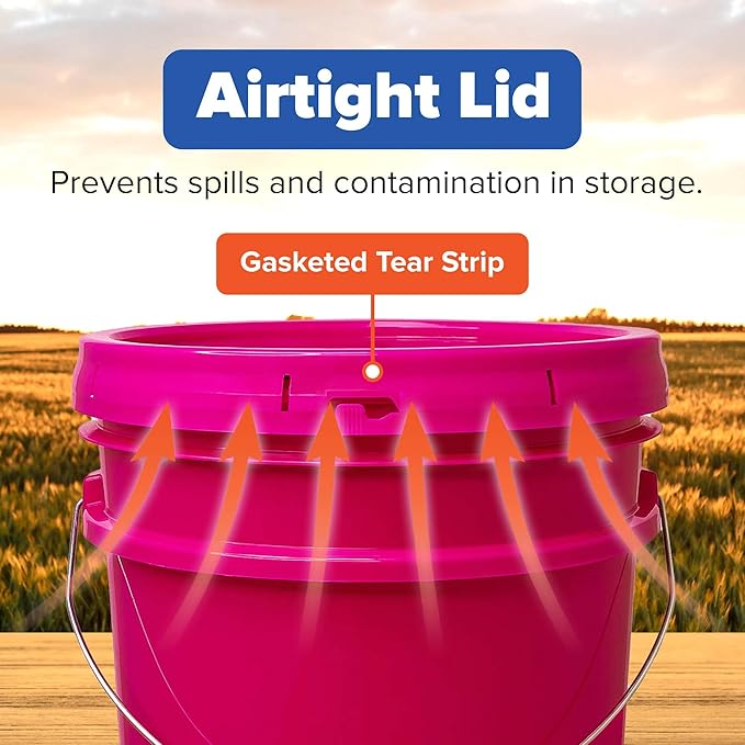 ePackageSupply 5 Gallon Bucket - Food Grade Bucket with Airtight Gasketed Tear Strip Lid, BPA-Free, Heavy-Duty 90 Mil HDPE Plastic Pail, Bulk Storage, Durable Container, Made in USA - Pink, 6 Packs