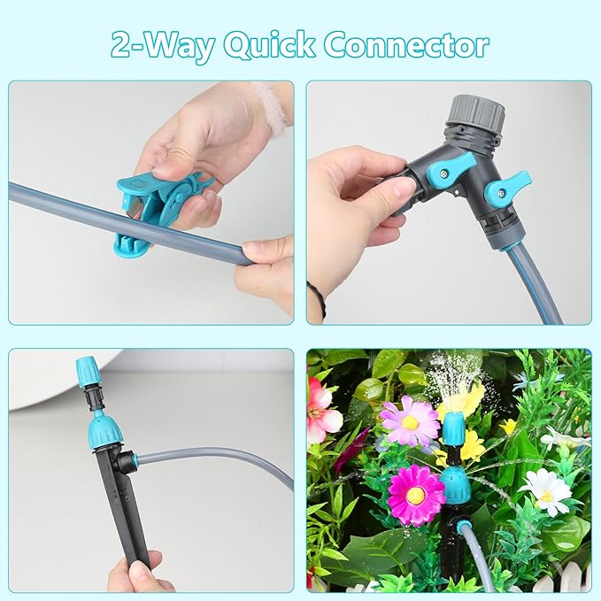 Automatic Drip Irrigation Kit with Water Timer, 100ft Garden Watering System with Y-Diverter, Fast-Plug Misting & Drip Irrigation System for Patio, Lawn, Flower Bed, Greenhouse & Yard Care