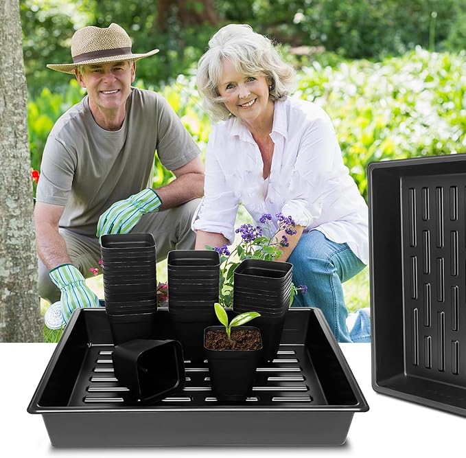 RooTrimmer 3.15 inch (8CM) Square Nursery Pots 100 pcs, Sturdy Seedlings Trays 5 Pcs, Seeds Starter Germination Tray, Microgreening Planter Nursery Propagation 5 Sets